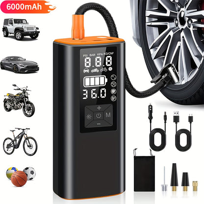 Portable Tire Inflator Air Compressor 150 PSI – Cordless Electric Air Pump with Digital Pressure Gauge, LED Light, USB-C Charging for Car, Motorcycle, Bicycle & Ball Inflation
