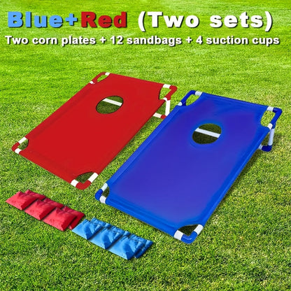 Cornhole Game Set with 12 Bean Bags Cornhole Boards Red Blue Gift Box for Outdoor Backyard Camping Beach Indoor Party Yard Games Holiday Gift Family Fun Bean Bag Toss Game