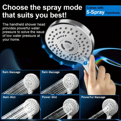High Pressure Shower Head Combo with Handheld Shower Wall Mounted 9 Spray Settings Rainfall Shower System Adjustable Angle Leakproof with Hose for Modern Bathroom Chrome Matte Black