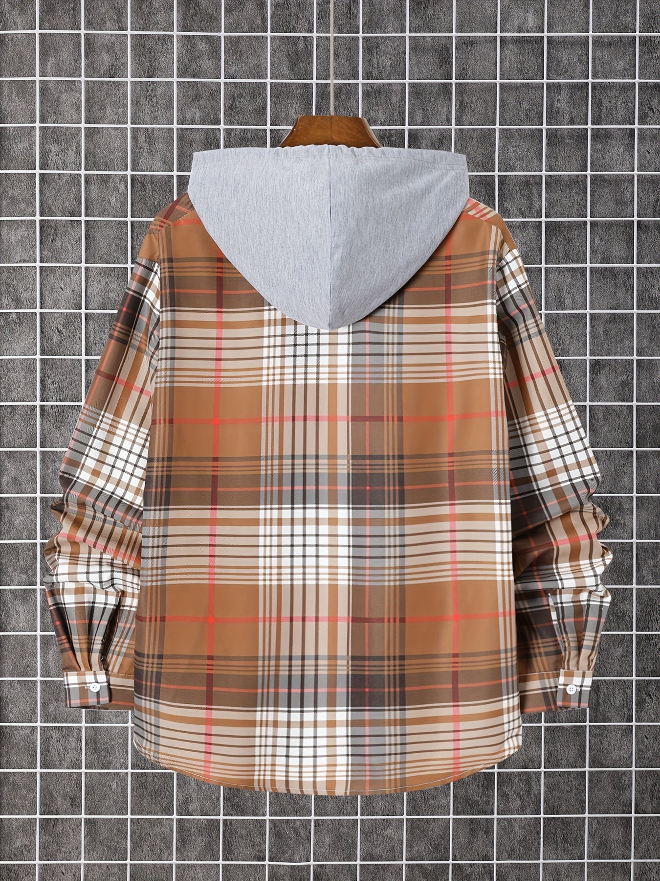 Men's Plaid Long Sleeve Hooded Shirt - Stretch