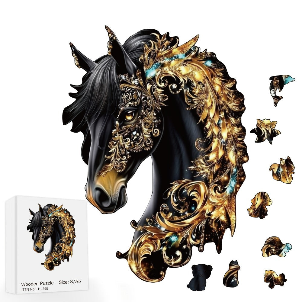Horse Shape Wooden Puzzle – Mixed Color Animal Silhouette Brain Teaser, 3 Sizes S/M/L, Creative Handmade Wall Decoration, Birthday Christmas Thanksgiving Gift for Kids Teens Horse Lovers