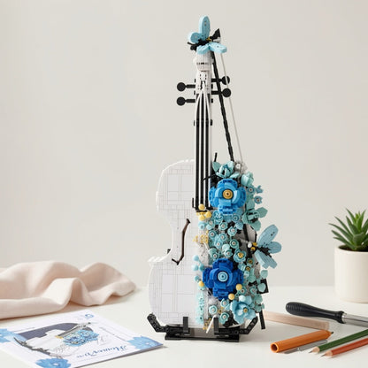 Flower Violin Building Block Set 1419pcs – 3D Musical Instrument Brick Model for Adults & Teens, Elegant Home Office Decor Display, Unique Birthday Father's Day Christmas Gift for Music Lovers