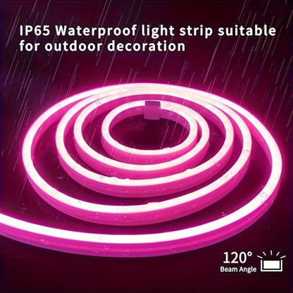 Neon LED Strip Lights 10m 32.8ft IP65 Waterproof with Power Adapter, 24V Flexible Neon Light Strip in White, Warm White, Ice Blue & Pink, for Bedroom, Living Room, Kitchen, Staircase, Indoor & Outdoor Decor