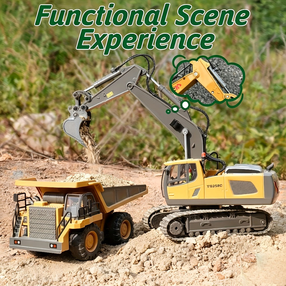 RC Construction Vehicle Set 2-in-1 & 3-in-1 – 2.4G 11-Channel Remote Control Excavator Dump Truck Forklift Bulldozer, Alloy & Plastic Engineering Toy Car Kit for Kids Boys, Birthday Christmas Gift