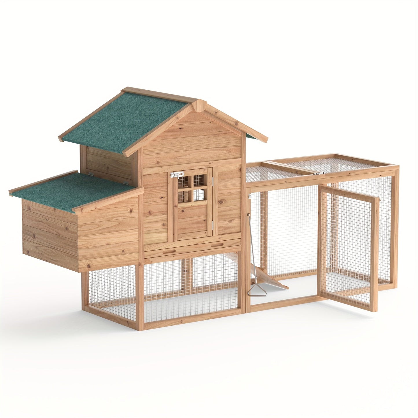 Outdoor Wooden Chicken Coop 80" – Backyard Hen House for 2-4 Chickens with Run Cage, Nesting Box & Ramp | Weather-Resistant Fir Wood Poultry Hutch, Slide-Out Tray, Wire Fencing