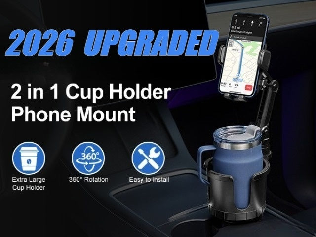 Car Cup Holder Phone Mount, 2-In-1 Cup Holder Expander with Adjustable Base, 360° Rotation, Fits Iphone, Samsung Galaxy & Most Smartphones