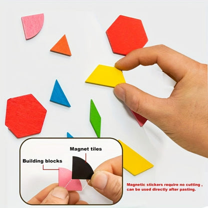 Magnetic Wooden Puzzle Blocks 128 180 220 Piece Set – Geometric Figures Cognitive Learning STEM Toy for Kids, Creative Jigsaw Building Gift for Toddlers & Children