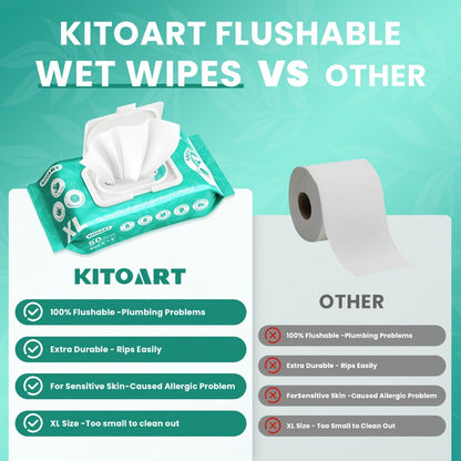 Flushable Wet Wipes Adult XL Unscented No Alcohol Septic Safe Toilet Wipes Portable Family Size for Bathroom Outdoor Camping Travel Hygiene 150 or 300 Wipes 3 or 6 Pack