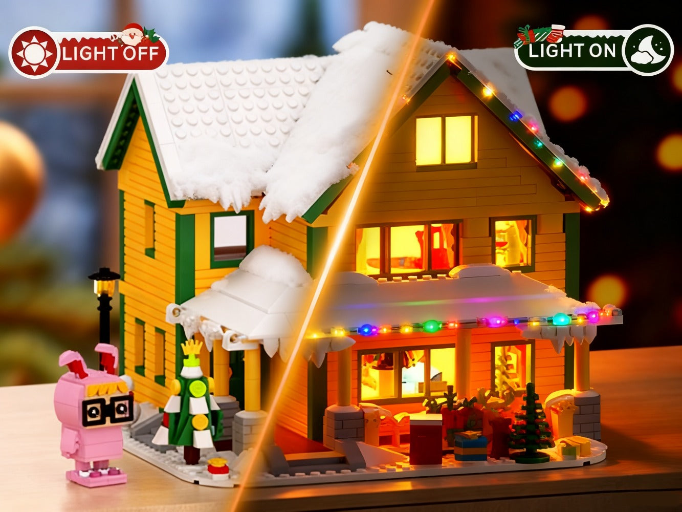 Christmas Story Building Blocks Set 1146 Pcs – LED Lit Classic Movie Style Christmas House Model Character Figures Holiday Display Decoration Family Gift Adults Kids