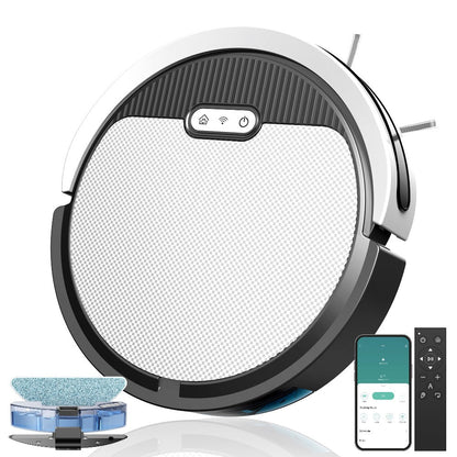 Robot Vacuum Cleaner Mop Combo 5000Pa Max Suction 2-in-1 with App & Voice Control - Scheduled Cleaning, Auto Recharge, for Pet Hair, Low Pile Carpet & Hard Floors, 12.2 inch Slim Design, Multiple Colors