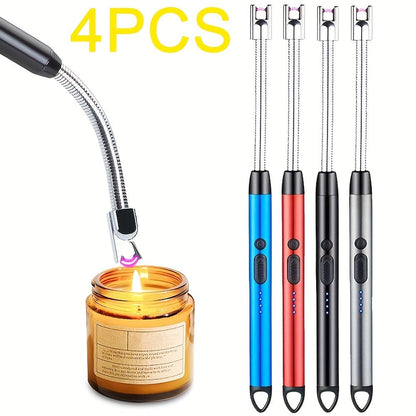 USB Rechargeable Arc Lighter 4-Pack Flameless Windproof Candle Lighter with Flexible Neck, 360° Rotation, LED Battery Indicator & Safety Switch – for Candles, Grill, Camping, BBQ, Aromatherapy