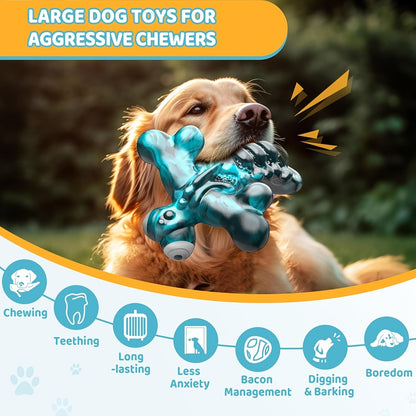 Interactive Dog Chew Toy Indestructible Nylon Bone for Aggressive Chewers - Bacon Flavor Durable Chew Toy for Large Medium Heavy Dogs, Dragonfly Design