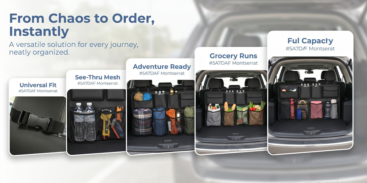 Car Trunk Organizer, Backseat Hanging Organizer with 8 Large Storage Bag Super Capacity -Trunk Organizer for SUV, Truck, Van -Your Space Saving Expert Car Accessories for Womenpurse Holder for Car