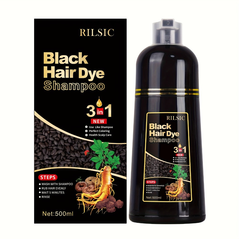 3-in-1 Hair Color & Gray Coverage Shampoo Ammonia-Free Natural Herbal Formula — Colors Covers & Cleanses in Minutes, 30-Day Lasting Color, 16.91oz / 500ml for Men & Women All Hair Types