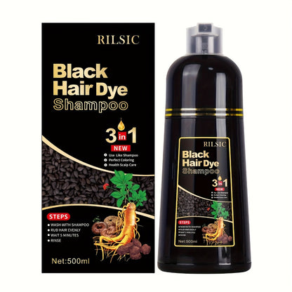 3-in-1 Hair Color & Gray Coverage Shampoo Ammonia-Free Natural Herbal Formula — Colors Covers & Cleanses in Minutes, 30-Day Lasting Color, 16.91oz / 500ml for Men & Women All Hair Types