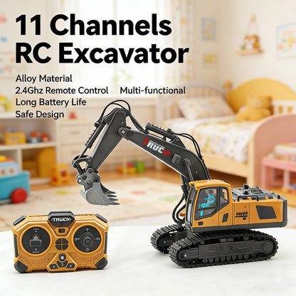 Remote Control Excavator Toy Set for Kids with Metal Shovel Bucket LED Lights & 1200mAh Rechargeable Battery – 2.4GHz RC Construction Vehicle for Boys Ages 6+, Birthday Christmas Gift, Multi-Vehicle Options