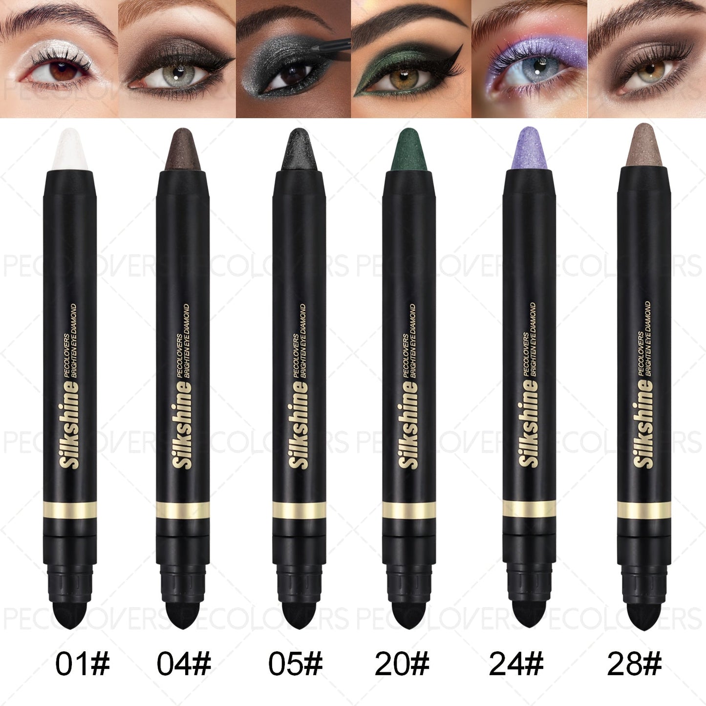 Shimmer Glitter Eyeshadow Stick Set 6 Pcs Dual-Tipped Eye Pencil with Blending Brush Creamy Pigmented Eye Contouring Highlighting Kit Multicolor Shades for Women Beginner Pro Gift