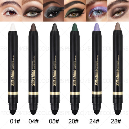 Shimmer Glitter Eyeshadow Stick Set 6 Pcs Dual-Tipped Eye Pencil with Blending Brush Creamy Pigmented Eye Contouring Highlighting Kit Multicolor Shades for Women Beginner Pro Gift