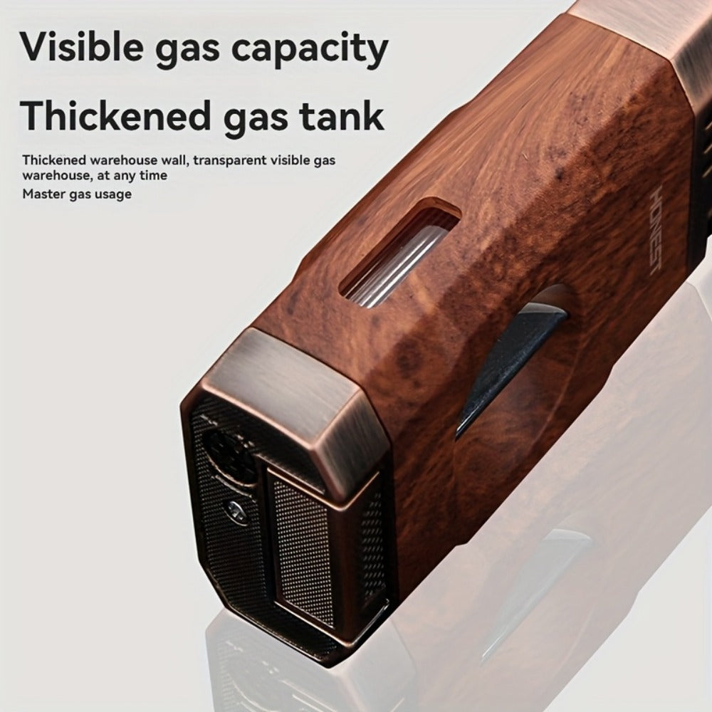 Cigar Torch Lighter with V-Shaped Cigar Cutter Built-in Clip Dual Windproof Jet Flame Visible Gas Window Integrated Cigar Lighter for Men Butane Gas Not Included