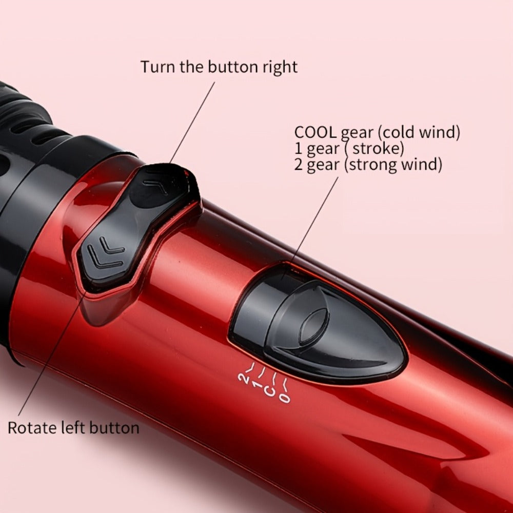 Rotating Hot Air Brush 2-in-1 Auto Curl & Straighten Styling Comb — One-Step Salon Blowout Results at Home, Works on All Hair Types, Available in Red & Purple