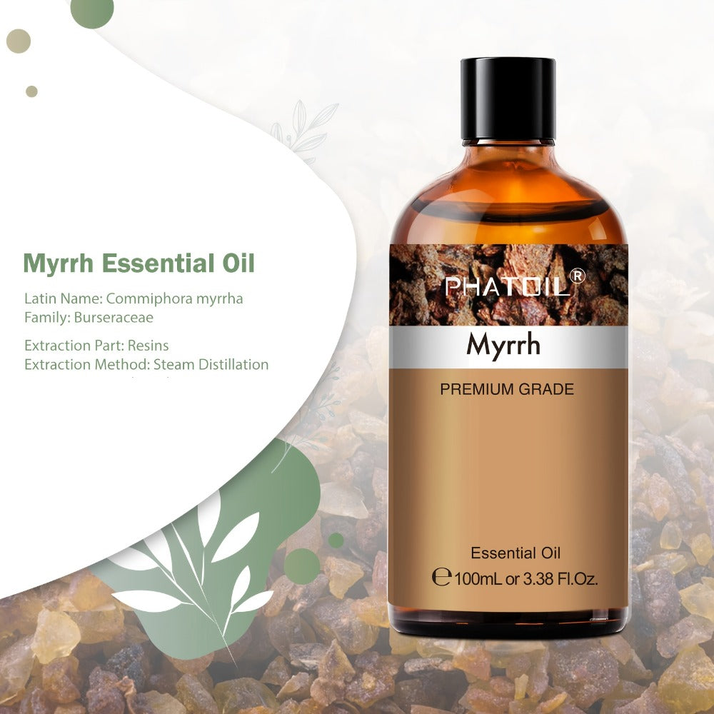 Myrrh Essential Oil 100ml – Pure Undiluted Therapeutic Grade Natural Oil for Diffuser, Humidifier, Candle Making & Skincare | Long-Lasting Aroma, No Additives