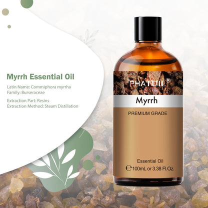 Myrrh Essential Oil 100ml – Pure Undiluted Therapeutic Grade Natural Oil for Diffuser, Humidifier, Candle Making & Skincare | Long-Lasting Aroma, No Additives