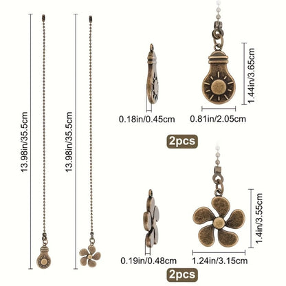 Ceiling Fan Pull Chain Extension Set of 8 - Decorative Bead Chain Pull Cord with Five-Leaf & Bulb Pendants, Iron Chain & Zinc Alloy, Bronze, Black, White, Red, Multi-Color, No Batteries Required