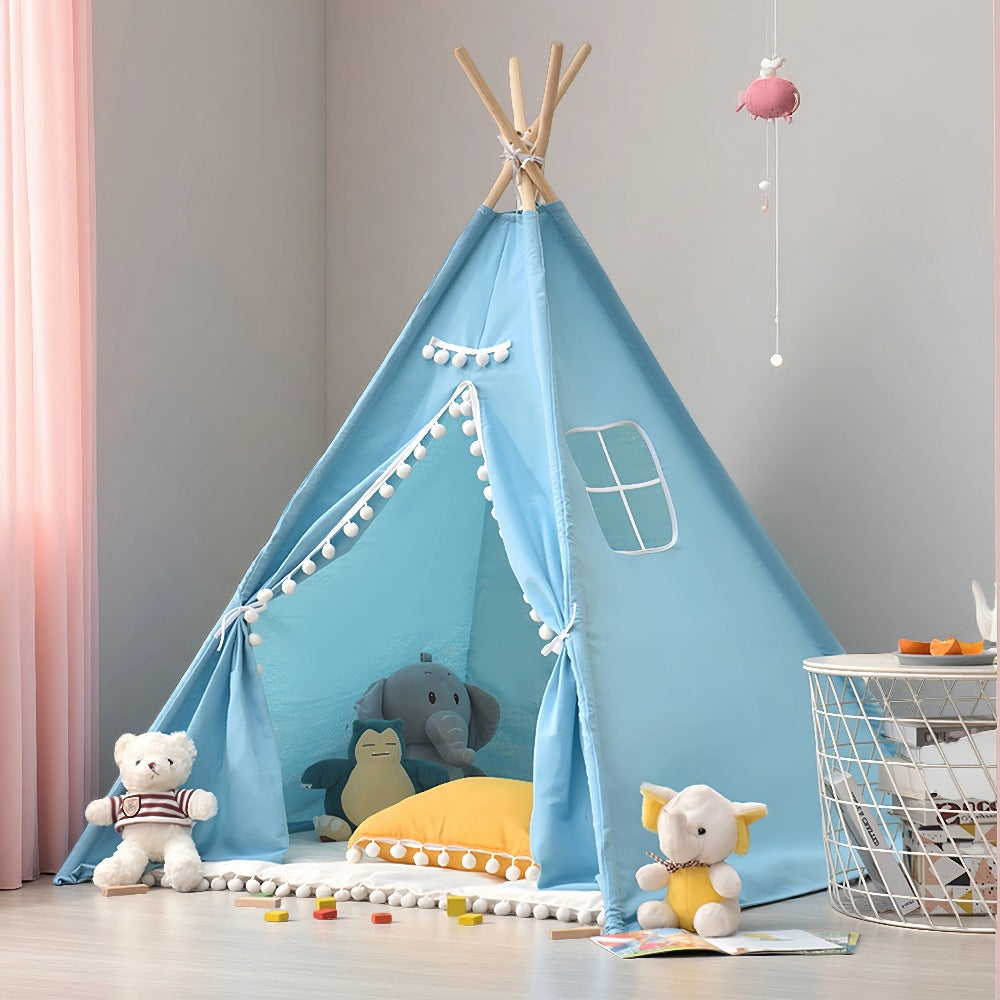 Kids Teepee Tent Indoor Outdoor Play Tent – Nordic Conical Princess Playhouse, Washable Kids Play Tent for Toddlers & Children | White, Blue, Pink, Star | Birthday Christmas Gift