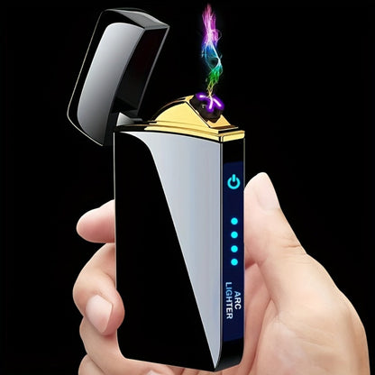 Electric Plasma Lighter USB Rechargeable – Windproof Dual Arc, LED Power Display, Touch Induction | Compact Metal Design for Outdoor Camping, Hiking & Survival | 2 Colors & 6 Styles