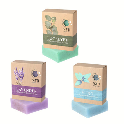 Natural Bar Soap Handmade 3pc & 6pc Set - Exfoliating Moisturizing Body Soap with Eucalyptus, Lavender, Mango & Shea Butter Essential Oils, Deep Cleansing 122g Bath Soap Gift Set for Women Men