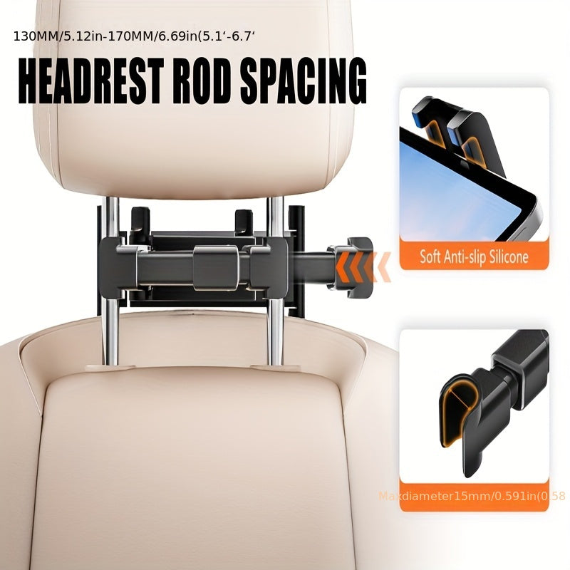 3-in-1 Tablet Stand Car Headrest, 360° Rotation Adjustable for 4.7-11 Inch Phones for ipad Pro/Air/Mini/Galax, Equipped with 3.5" Hd Display & Clip Holder, Foldable Design, Holiday Gift for Road Trips & Outdoor Activities, Tablet Holder for Car, Travel Ac