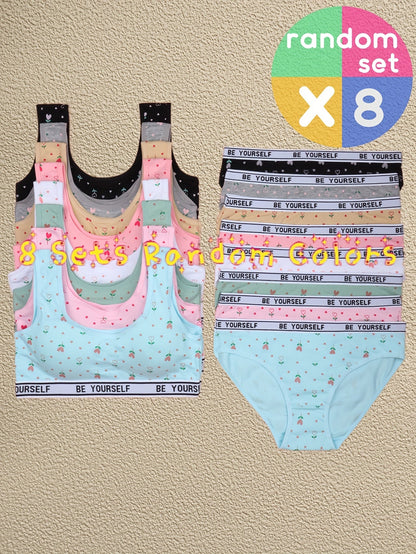 8-Pack Girls' Training Bra and Panty Set - Breathable Everyday Comfort