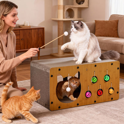 Cat Scratching Board with Interactive Rolling Ball – Multifunctional Cat Furniture for Scratching Playing & Resting, Sturdy Breathable Design, Perfect Cat Toy Gift for Indoor Cats