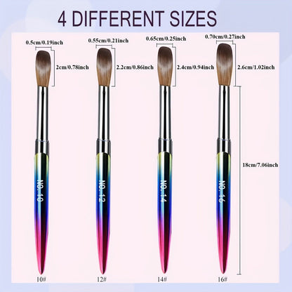 Kolinsky Acrylic Nail Brush Set 4Pcs – Sizes 10 12 14 16 for Acrylic Powder Application, Nail Extensions & 3D Nail Art Carving, Professional Nail Brushes