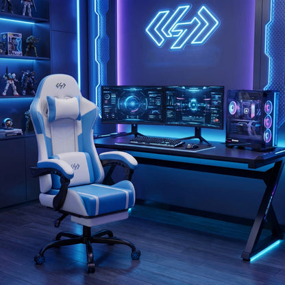 360° Rotating Faux Leather Gaming Chair with Footrest and Lumbar Support detail image - detail view 15