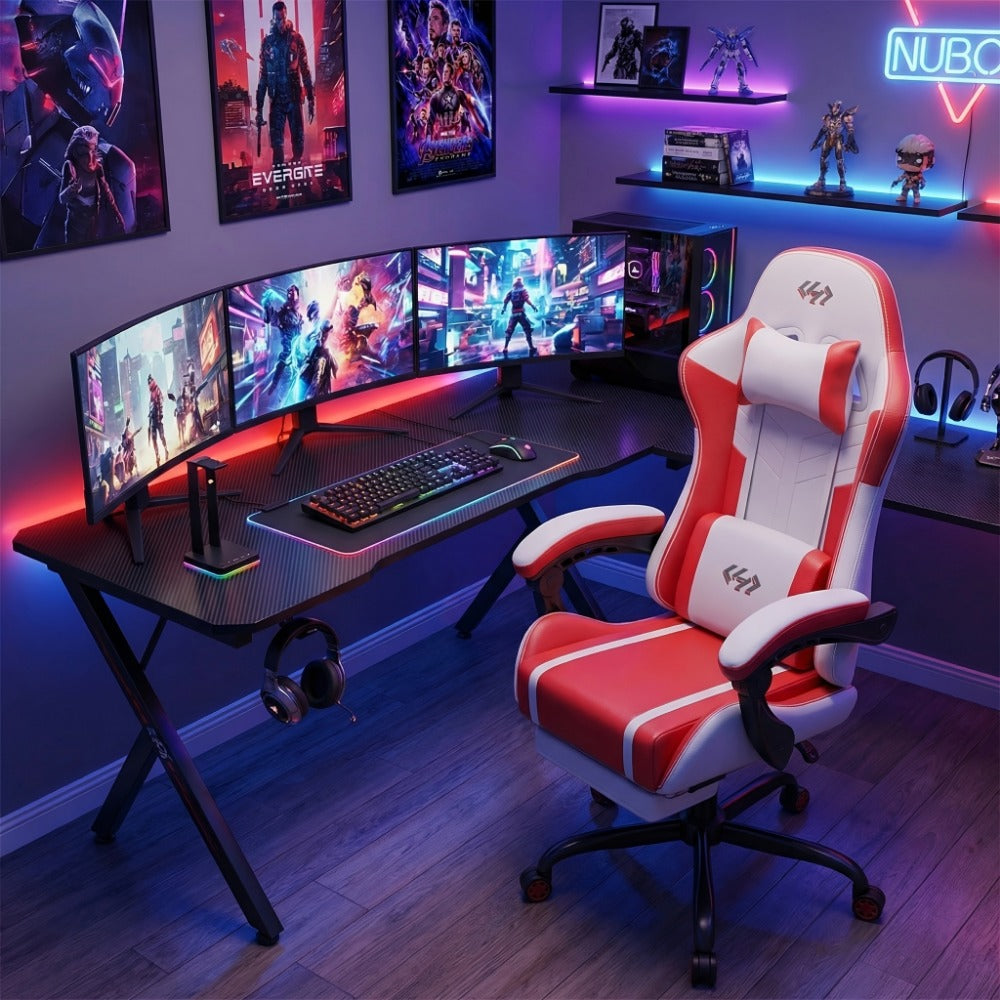 360° Rotating Faux Leather Gaming Chair with Footrest and Lumbar Support detail image - detail view 16