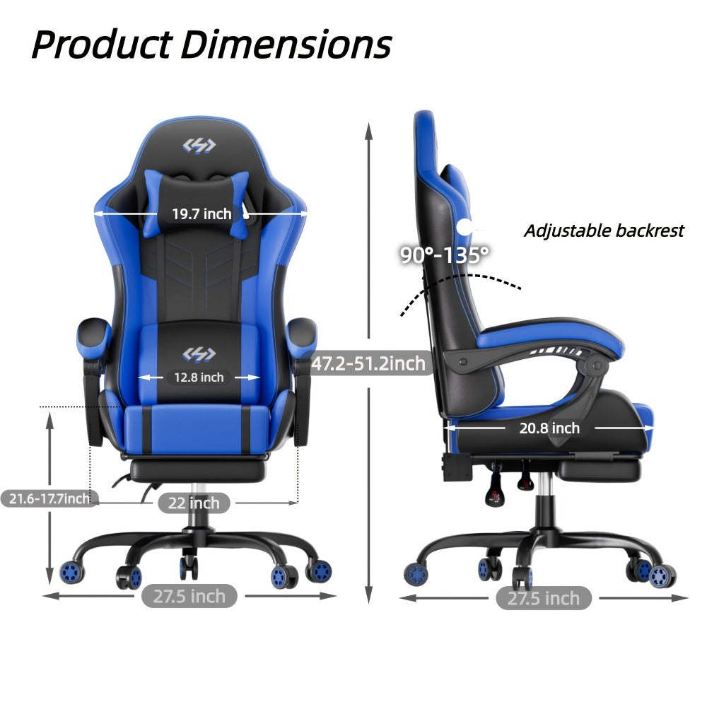 360° Rotating Faux Leather Gaming Chair with Footrest and Lumbar Support detail image
