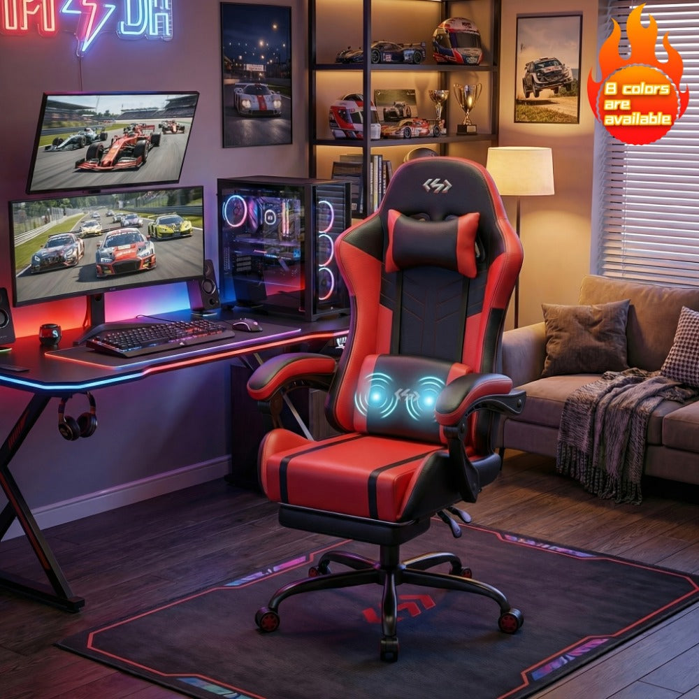 360° Rotating Faux Leather Gaming Chair with Footrest and Lumbar Support detail image - detail view 5