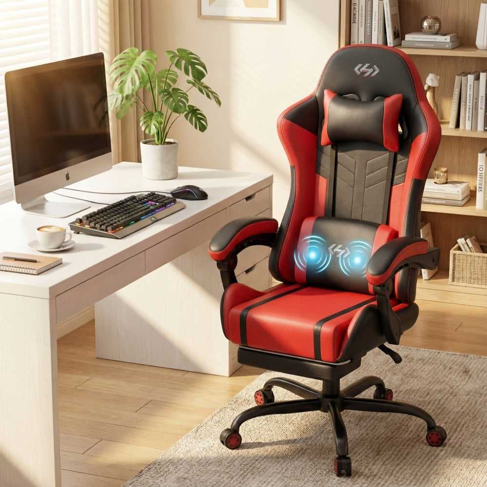 360° Rotating Faux Leather Gaming Chair with Footrest and Lumbar Support detail image - detail view 8