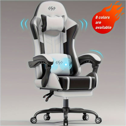 Gaming Chair with Massage Lumbar Support, Footrest & 360° Swivel - Ergonomic PU Leather shown in the main product view