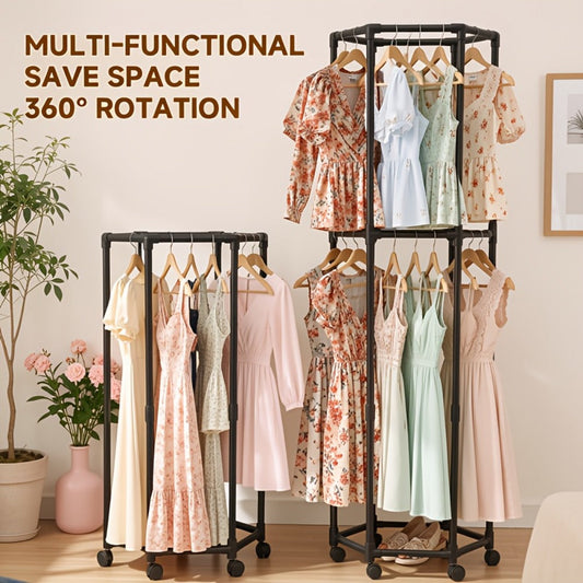 Clothing Rack, 360° Rotating with Wheels Heavy Duty Metal Garment Rack, Freestanding shown in the main product view