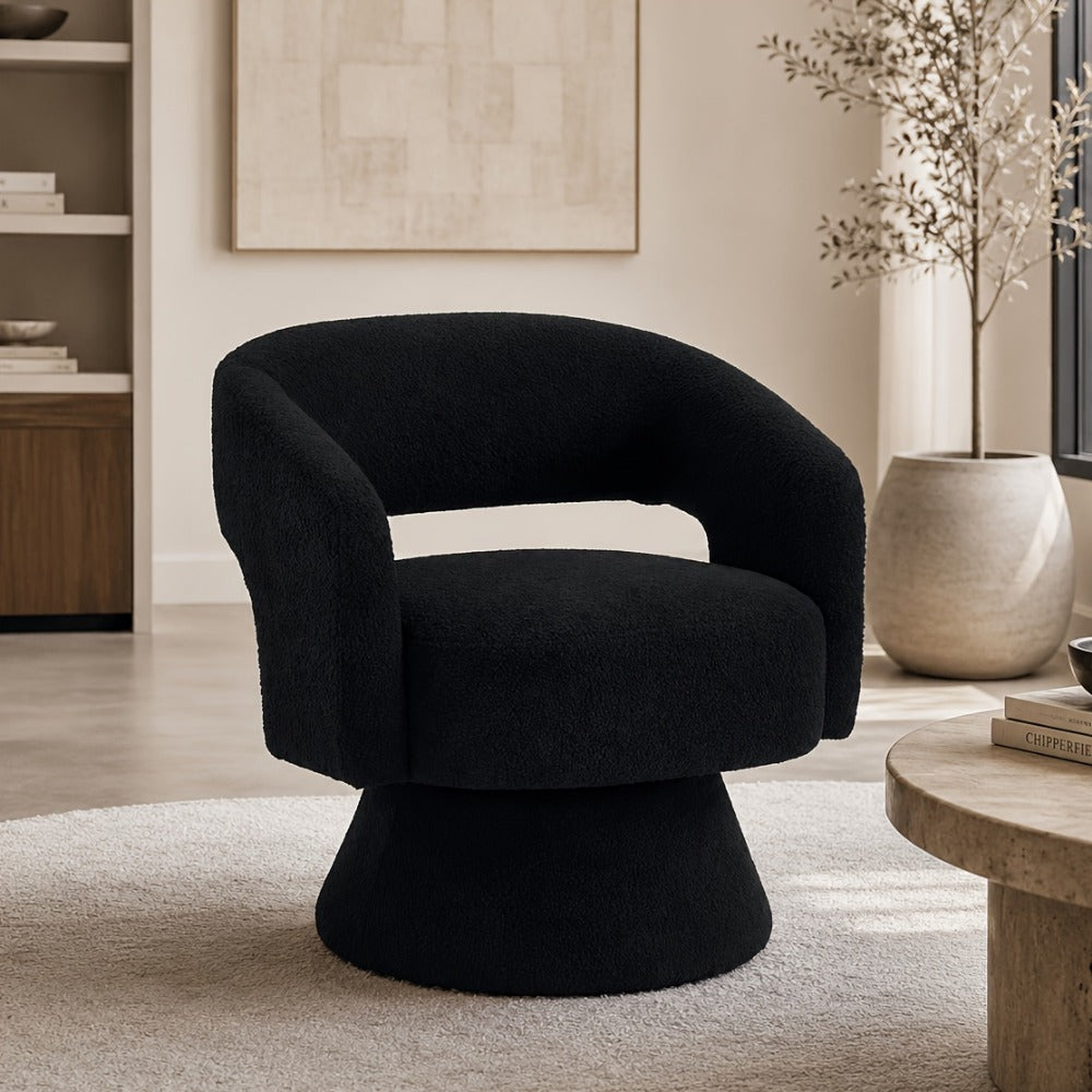 360° Rotating Round Accent Chair, Upholstered Lounge Chair for Living Room detail image - detail view 3