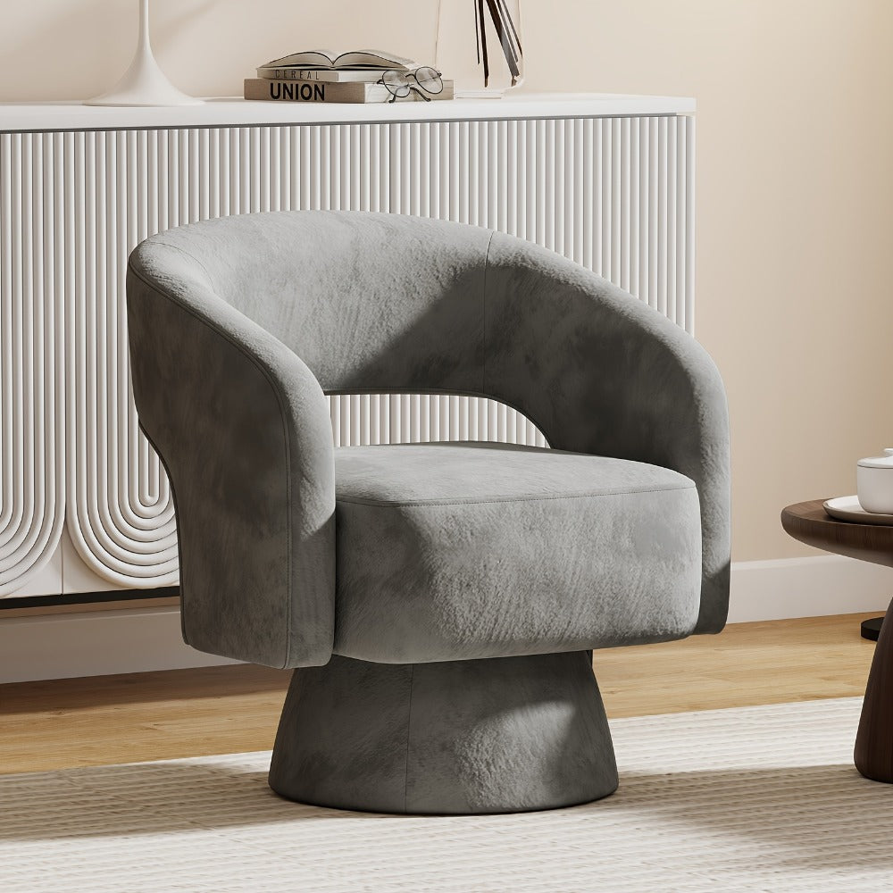 360° Rotating Round Accent Chair, Upholstered Lounge Chair for Living Room detail image - detail view 5