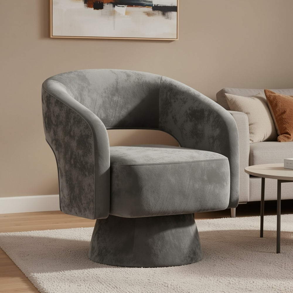 360° Rotating Round Accent Chair, Upholstered Lounge Chair for Living Room detail image - detail view 9