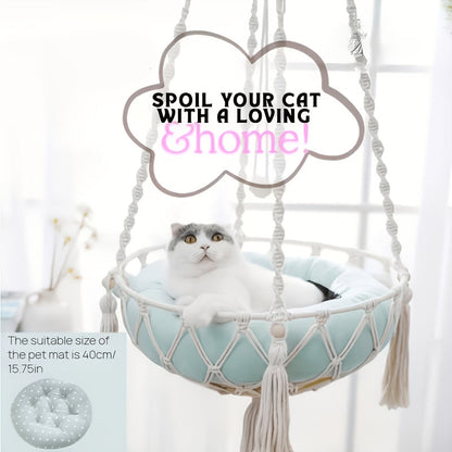 Hand-Woven Rope Cat Hammock & Swing Bed – Indoor Cat Nest Basket for 1-2 Cats, 11.81" & 15.75" Diameter
