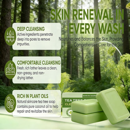 Tea Tree Bar Soap 3 Pack Handmade Plant Essence Deep Cleansing Antibacterial - Pore Purifying Natural Fragrance Face Body Wash for Acne Oily Skin All Skin Types