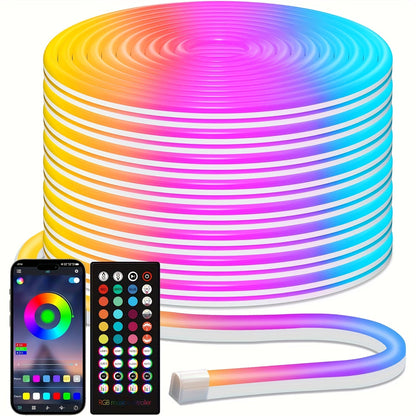 RGB LED Rope Lights with App & Remote Control, IP65 Waterproof Flexible Neon Strip, Music Sync, Multiple Modes, for Gaming Setup, Bedroom, Living Room, Indoor & Outdoor Decoration – 10m & 20m Available