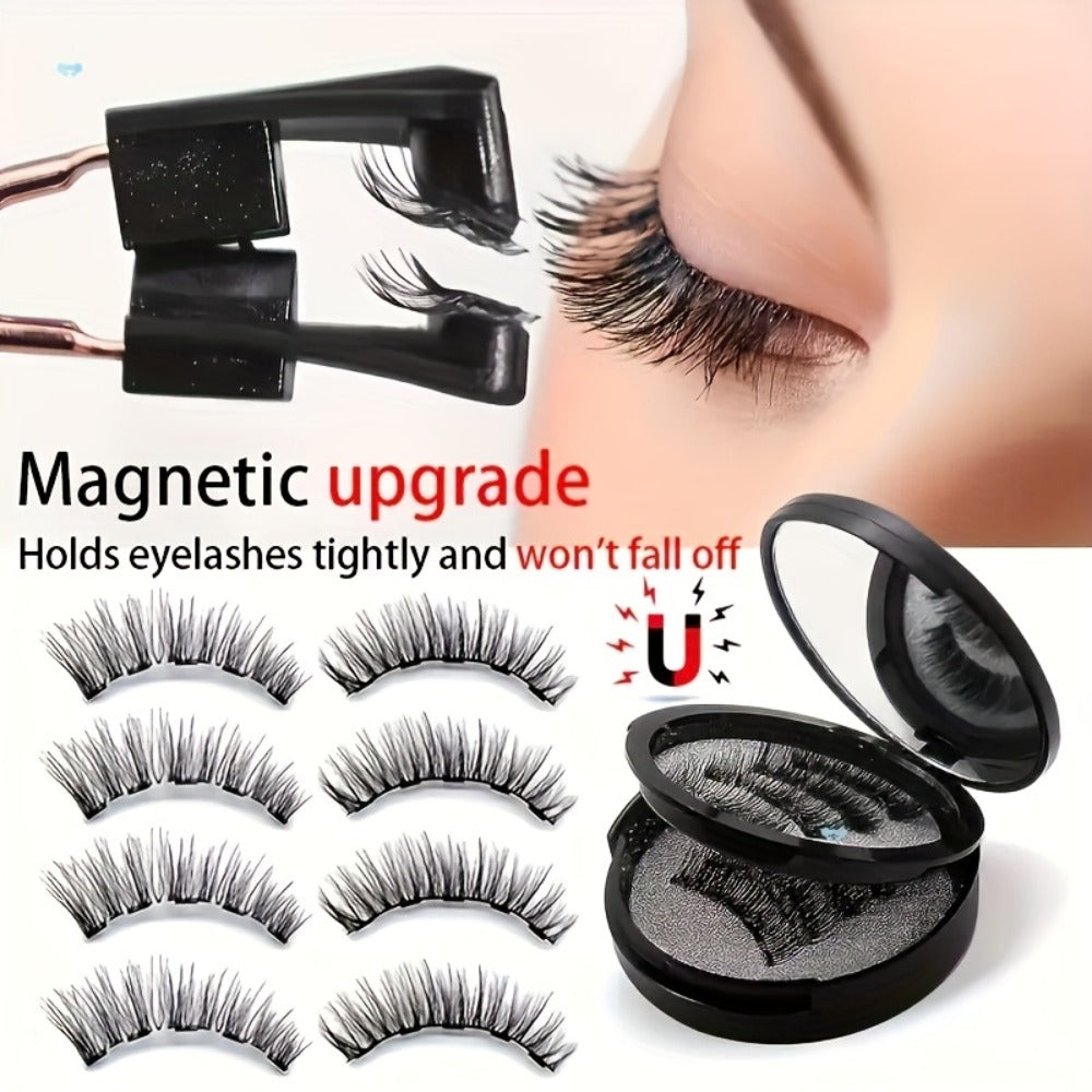 8-Pair Glue-Free Dual Magnetic False Eyelashes 3D Reusable Set — No Eyeliner Needed, Waterproof, Includes Applicator Clip, Natural Look for Daily Wear & Special Occasions