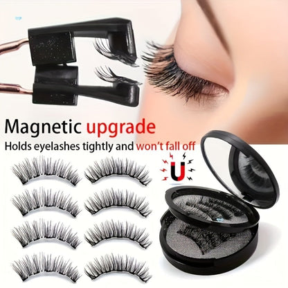 8-Pair Glue-Free Dual Magnetic False Eyelashes 3D Reusable Set — No Eyeliner Needed, Waterproof, Includes Applicator Clip, Natural Look for Daily Wear & Special Occasions