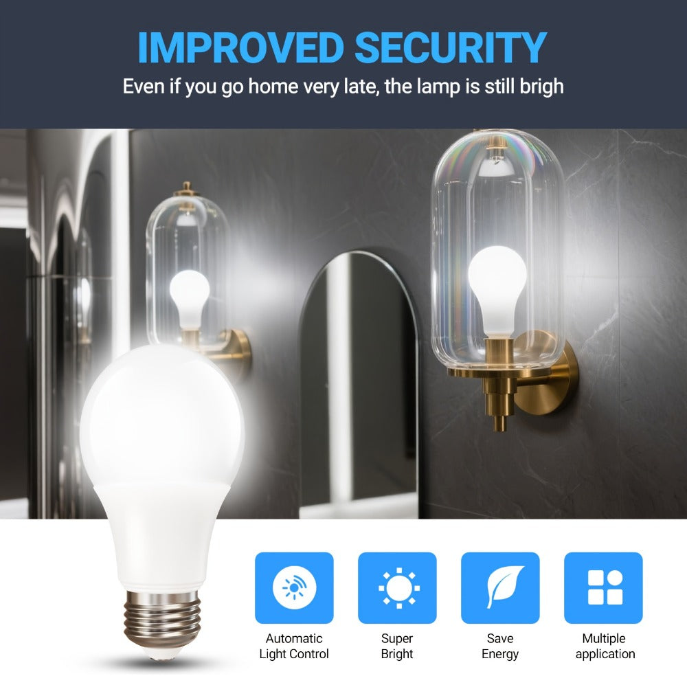 Outdoor Light Bulbs Dusk to Dawn, A19 E26 LED Sensor Bulb 9W 60W Equivalent 800LM 5000K Daylight White, Auto On Off Photocell Smart Sensor, for Porch Garage Yard Entryway Indoor Outdoor Lighting